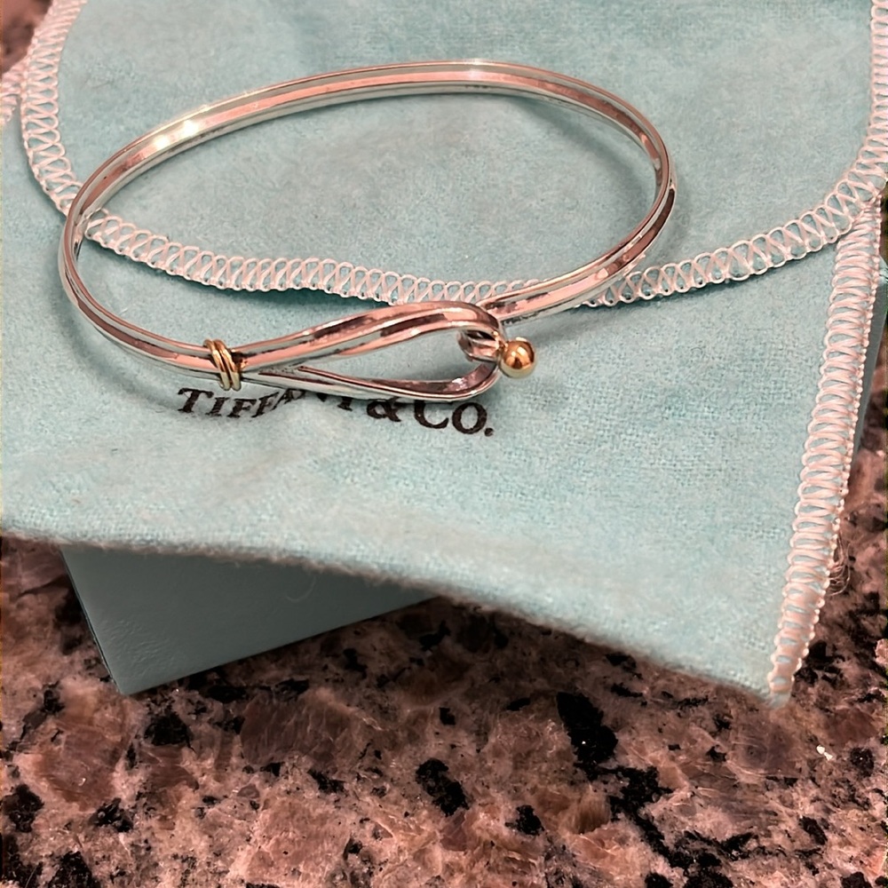 Tiffany & Co 18k Yellow Gold Hook & Eye Loop Sterling Silver Bracelet - Picture 6 of 11